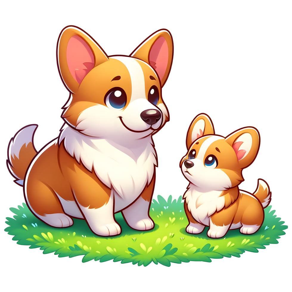 AI generated Welsh Corgi Dog warm family illustration png