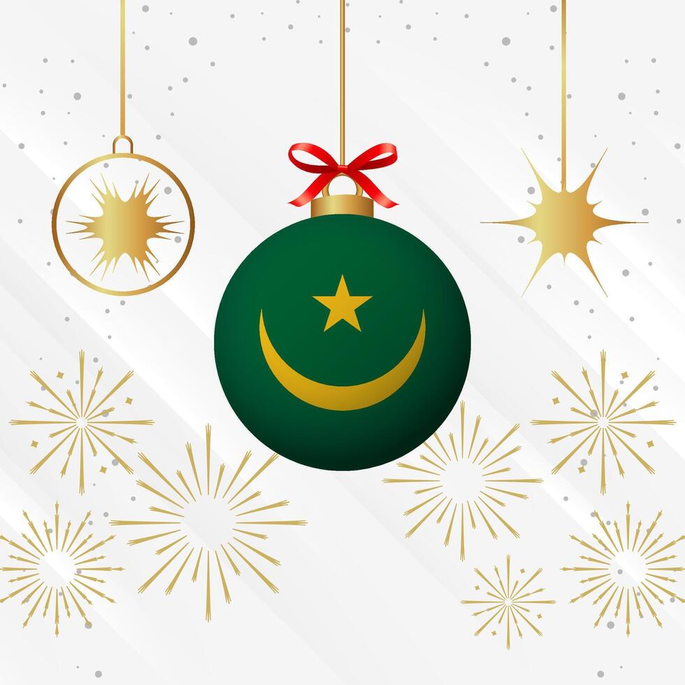 Navidad pelota adornos Mauritania bandera celebracion vector