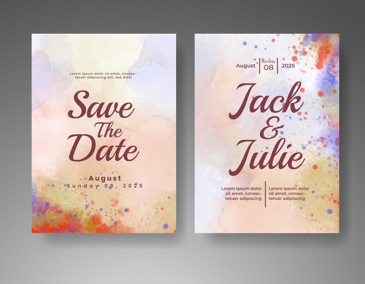 Wedding invitation with abstract watercolor background vector