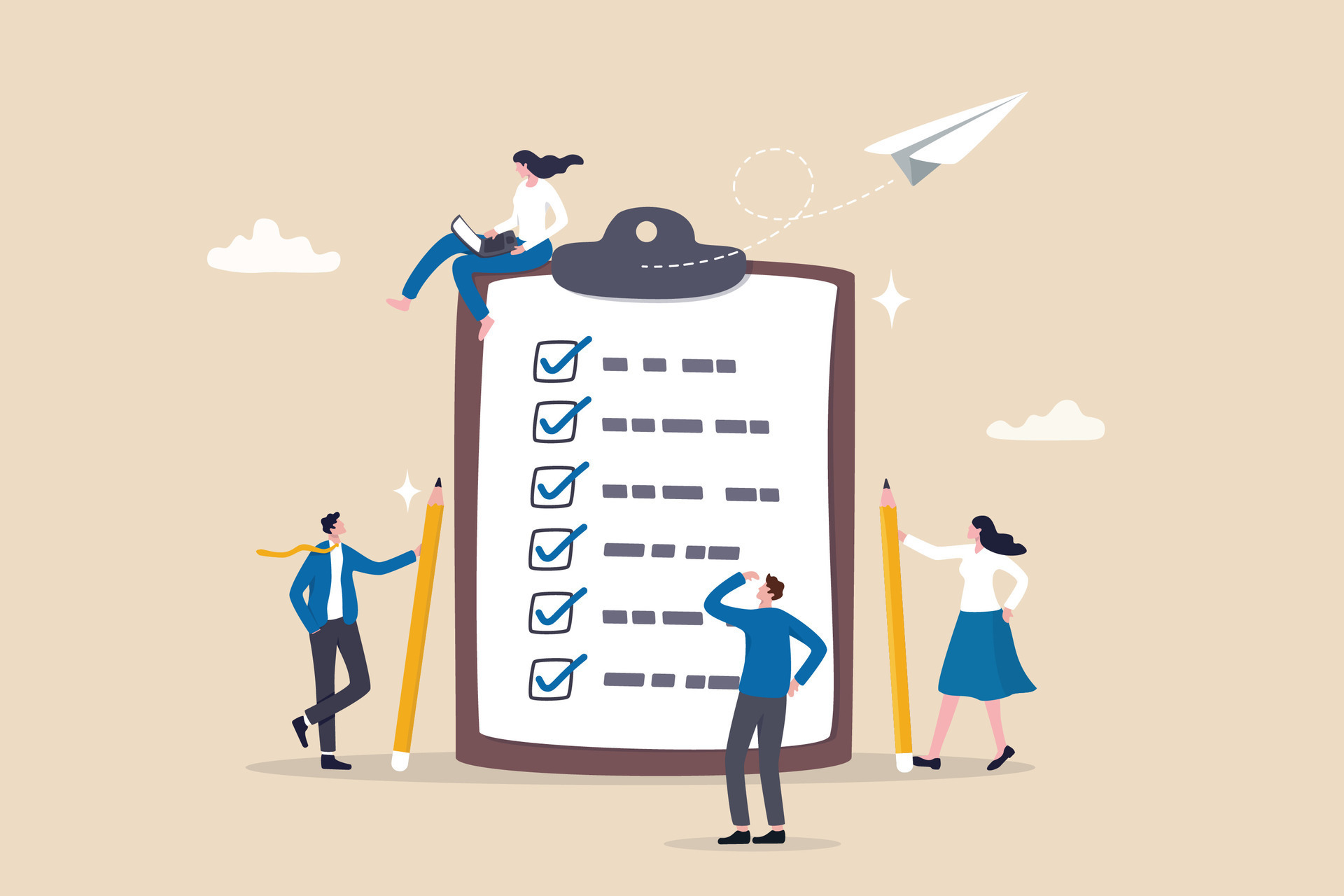 Checklist to complete project task, accomplish work checkmark, todo ...