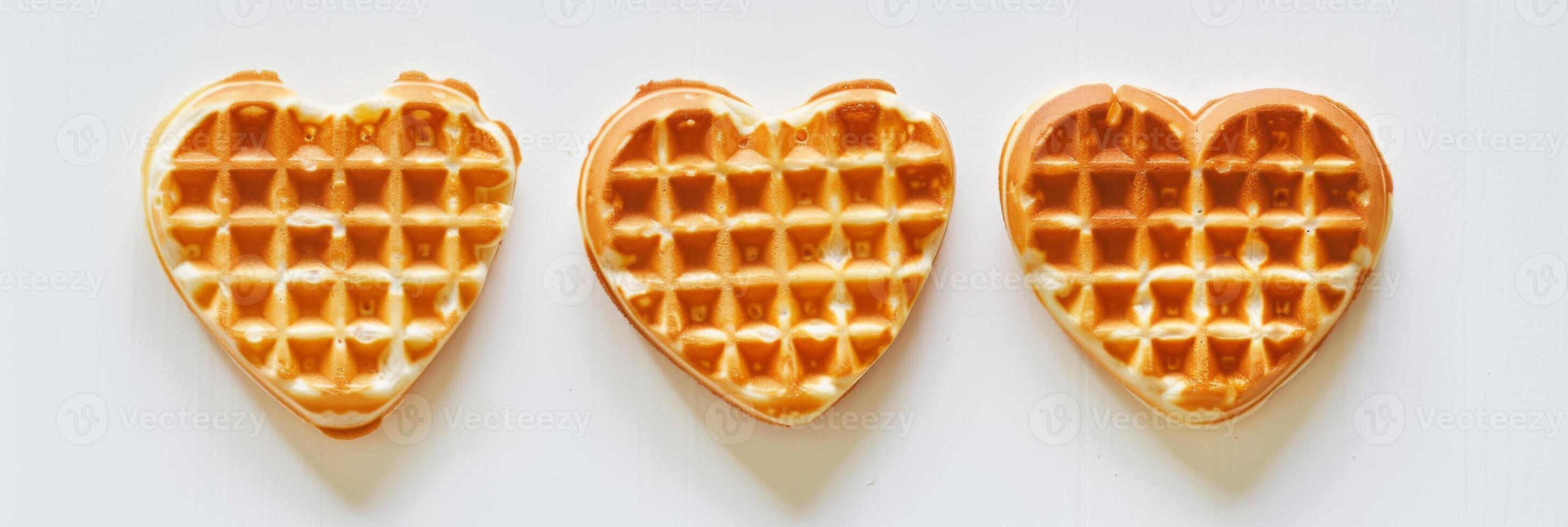 AI generated Heart-shaped waffles arranged for a delightful and delicious breakfast treat photo