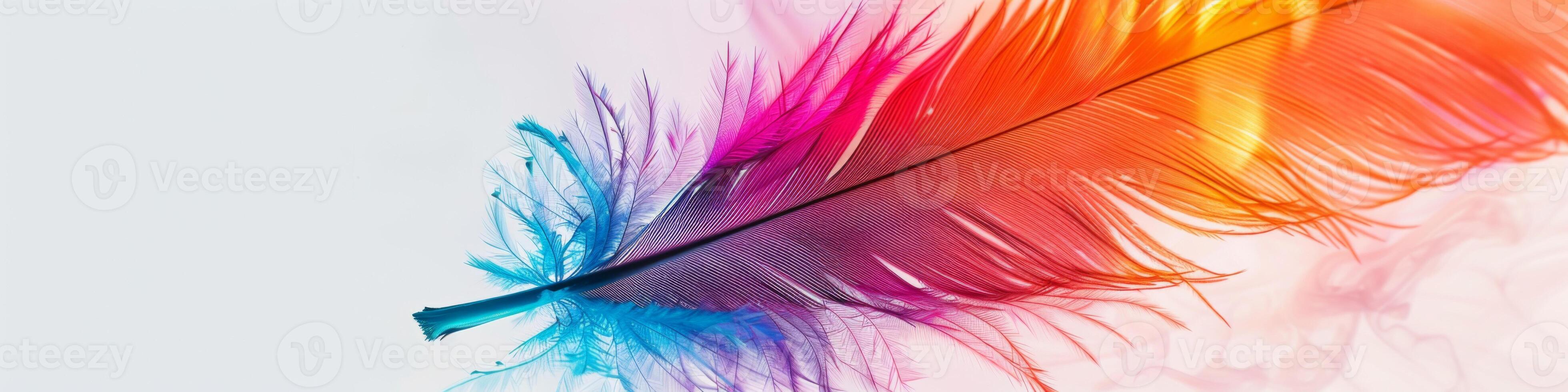 AI generated Colorful fluorescent feather with vibrant light and airy texture shows off a delicate gradient and translucent quality photo