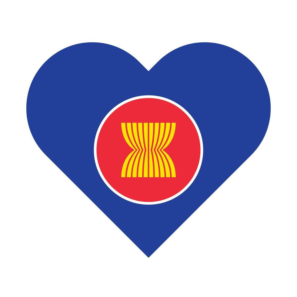 Flat Illustration of Asean flag in Heart shape. Vector Asean flag in Heart.