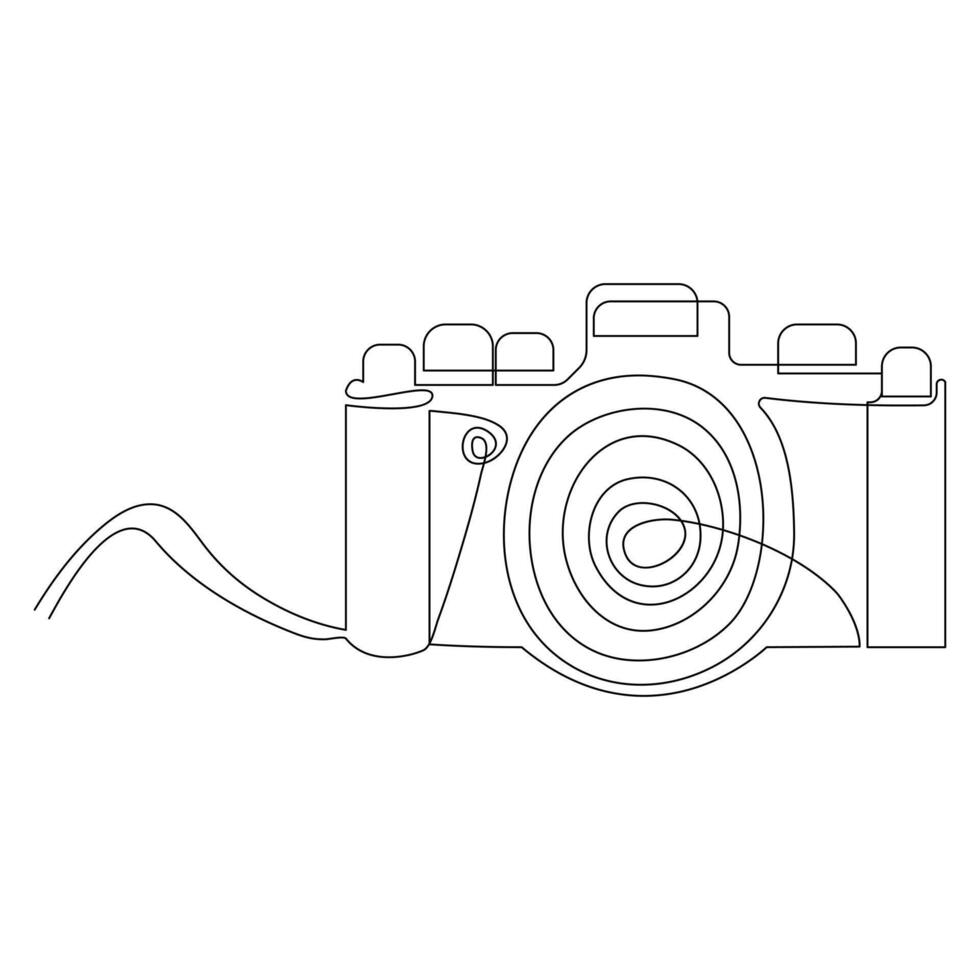 Continuous one line drawing hd photo camera outline vector illustration.