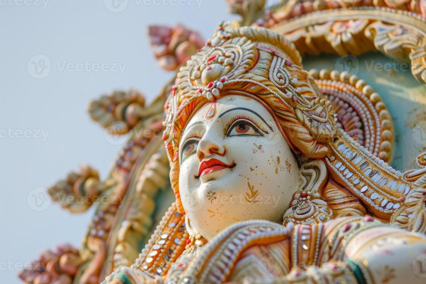 ai generado Durga hindú diosa escultura simboliza religión, culto, y Arte en India foto