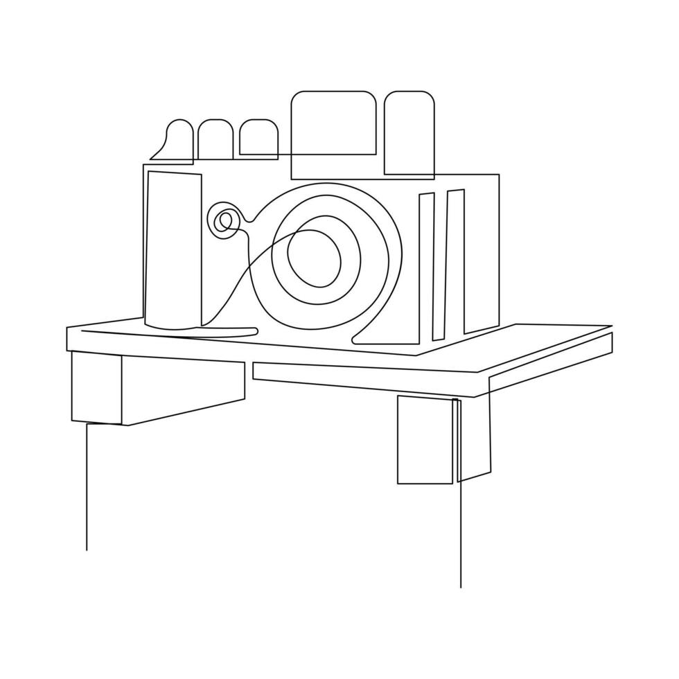 Continuous one line drawing hd photo camera outline vector illustration.