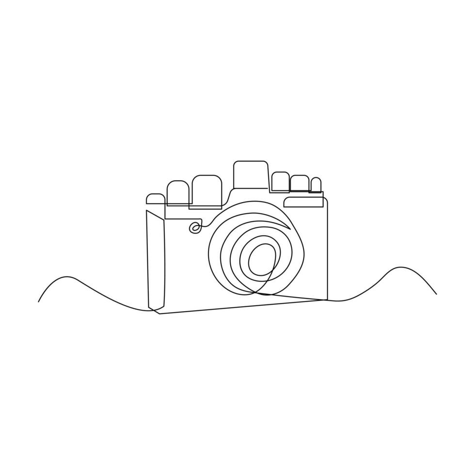 Continuous one line drawing hd photo camera outline vector illustration.