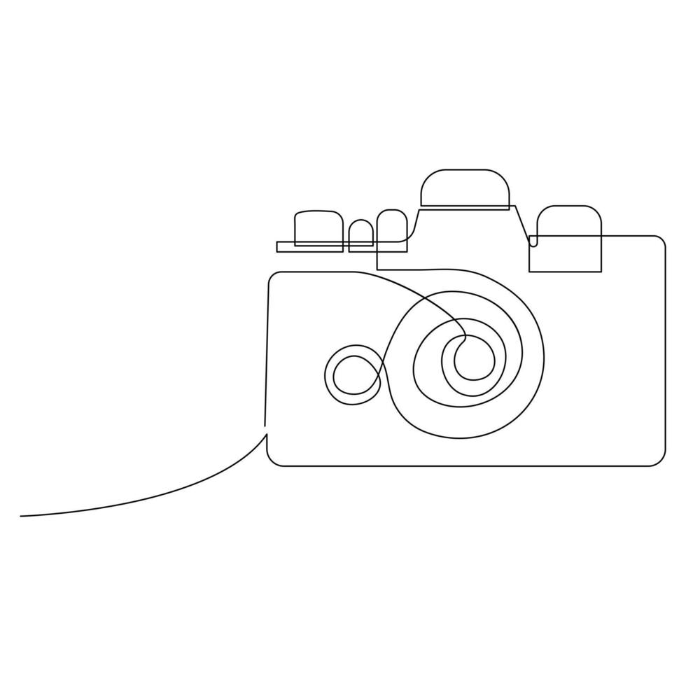 Continuous one line drawing hd photo camera outline vector illustration.