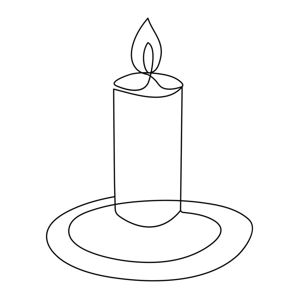 Burning fire candle continuous one line drawing vector isolated on white. Vector illustration.