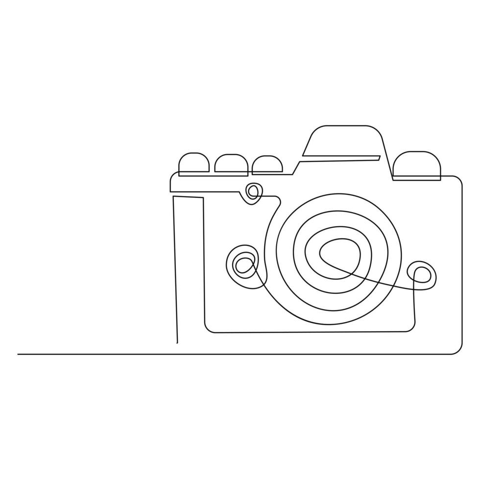 Continuous one line drawing hd photo camera outline vector illustration.