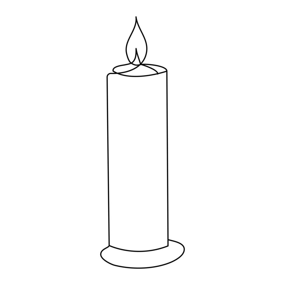 Burning fire candle continuous one line drawing vector isolated on white. Vector illustration.
