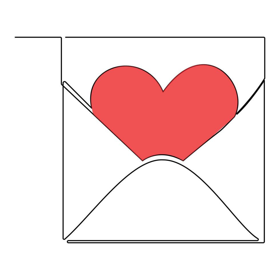 Continuous one line drawing of envelope with heart. Love letter. Vector illustration