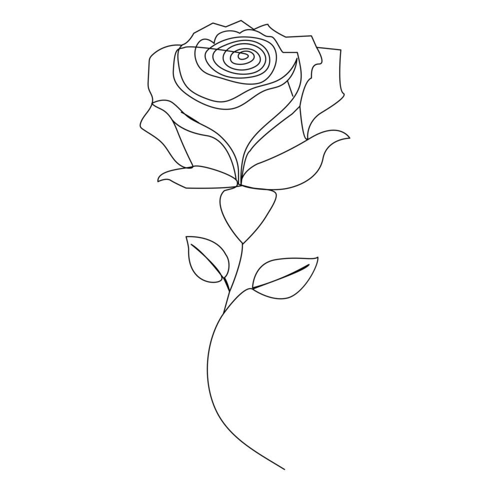 Continuous one line red rose flower outline vector art illustration on white background Pro Vector