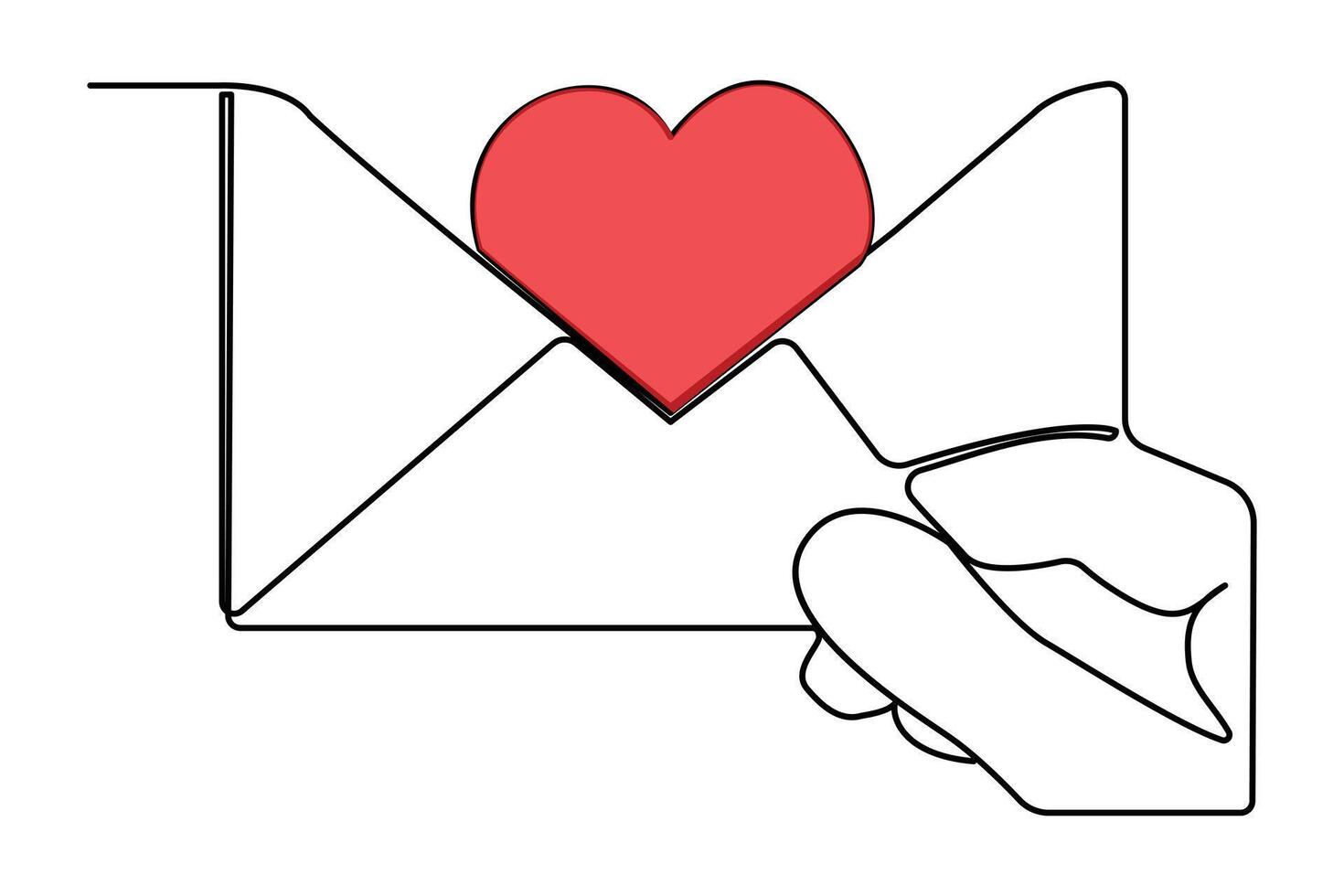 Continuous one line drawing of envelope with heart. Love letter. Vector illustration