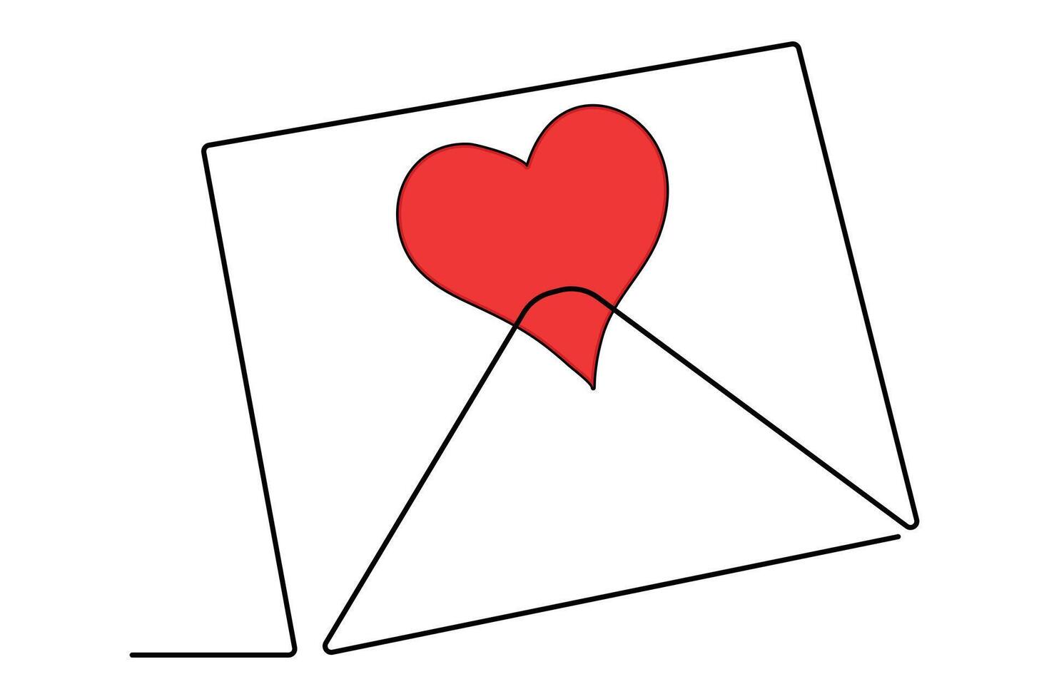 Continuous one line drawing of envelope with heart. Love letter. Vector illustration