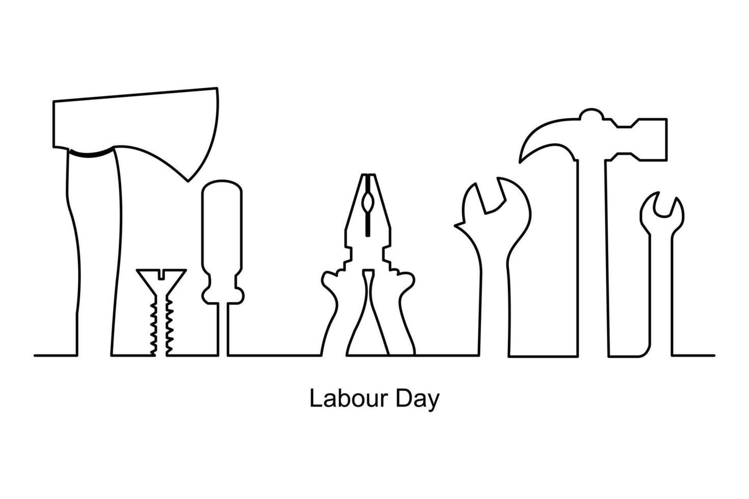 Continuous one line drawing labor day concept with lettering labour day isolated on white background.outline vector art illustration