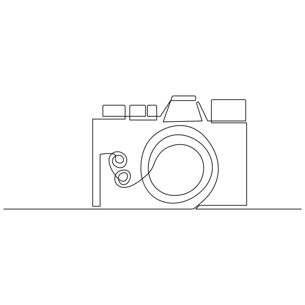 Continuous one line drawing hd photo camera outline vector illustration.