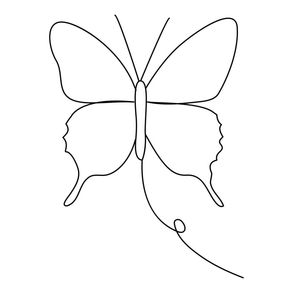 Continuous one line butterfly outline vector isolated on white background. Vector Illustration