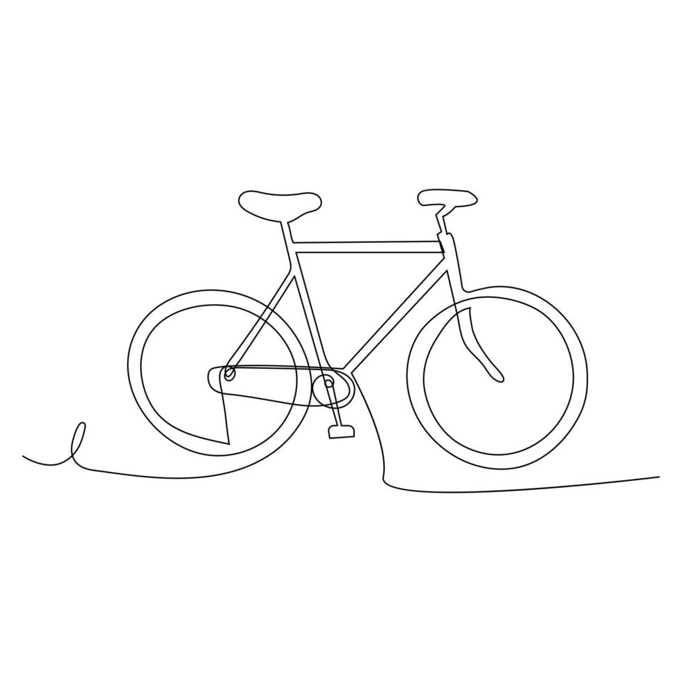 Continuous one line bycycle outline on a white background vector art illustration