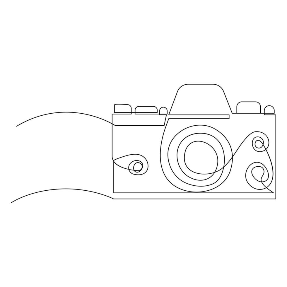 Continuous one line drawing hd photo camera outline vector illustration.