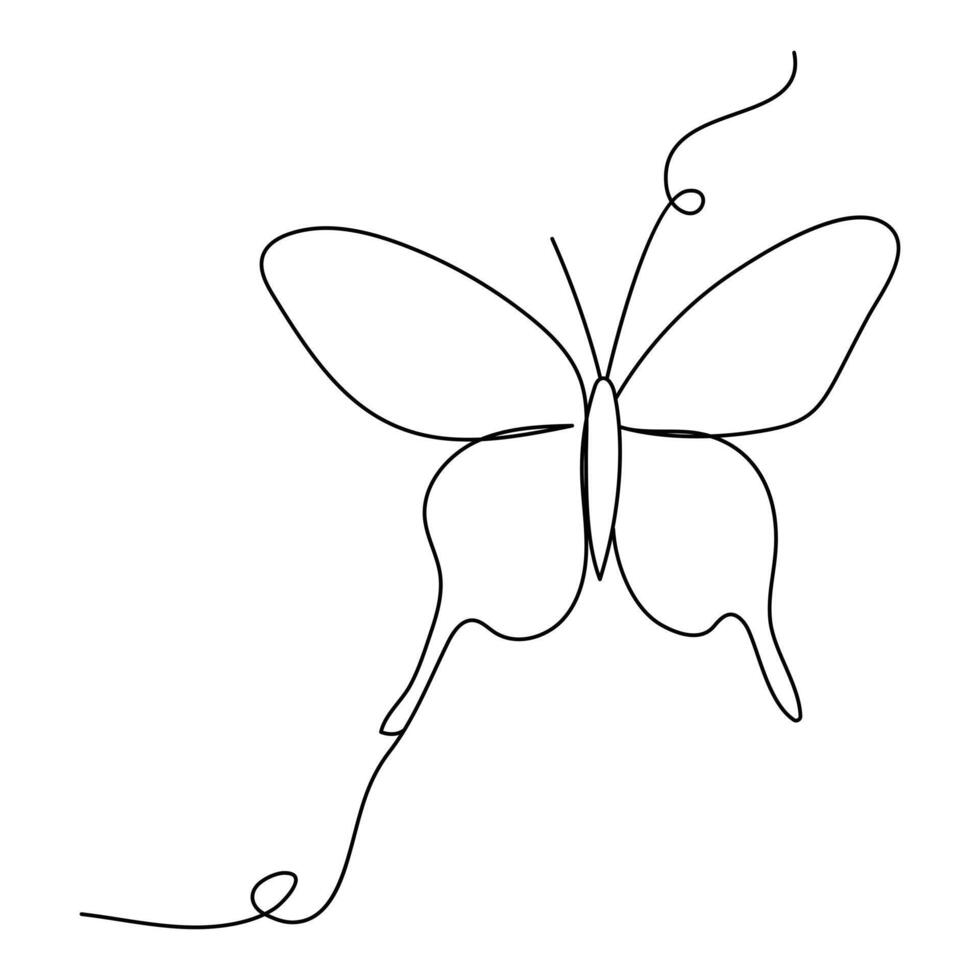 Continuous one line butterfly outline vector isolated on white background. Vector Illustration