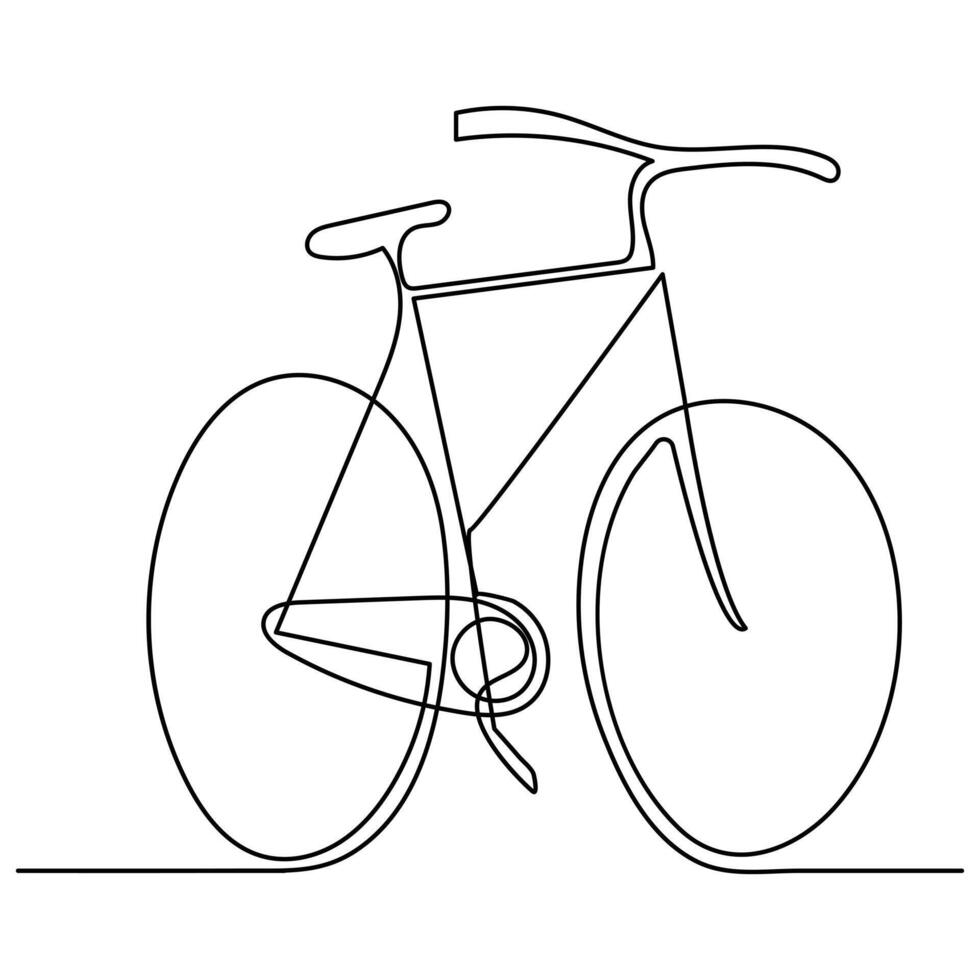 Continuous one line bycycle outline on a white background vector art illustration