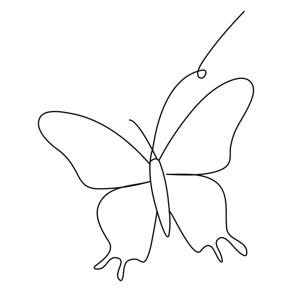 Continuous one line butterfly outline vector isolated on white background. Vector Illustration