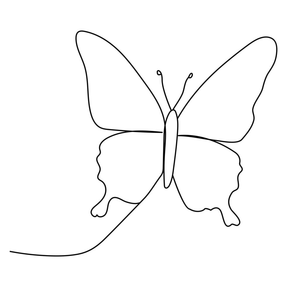 Continuous one line butterfly outline vector isolated on white background. Vector Illustration