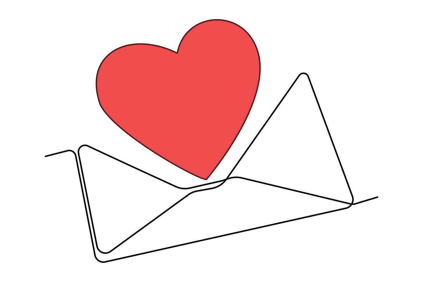 Continuous one line drawing of envelope with heart. Love letter. Vector illustration