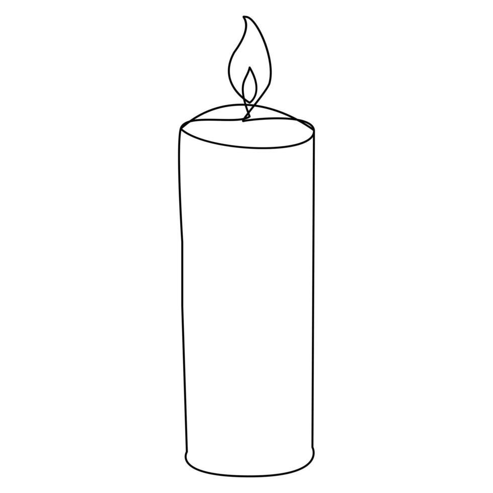 Burning fire candle continuous one line drawing vector isolated on white. Vector illustration.