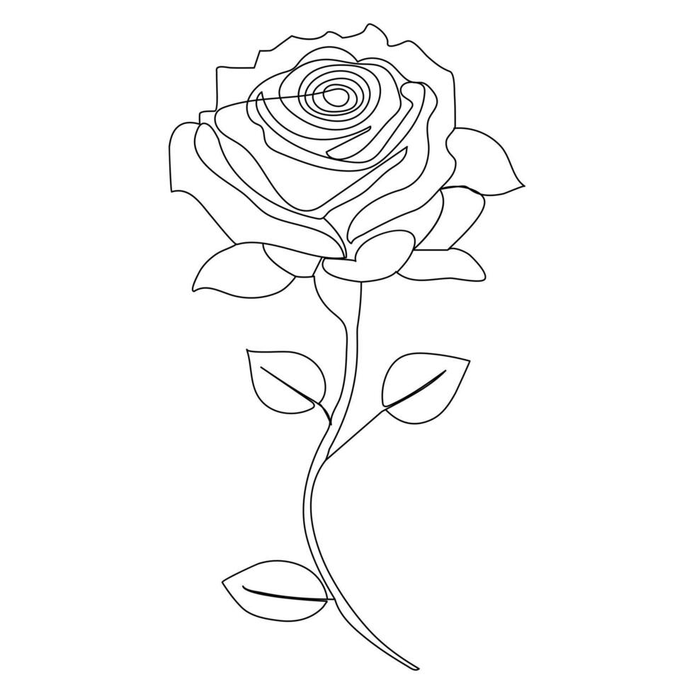 Continuous one line red rose flower outline vector art illustration on white background Pro Vector