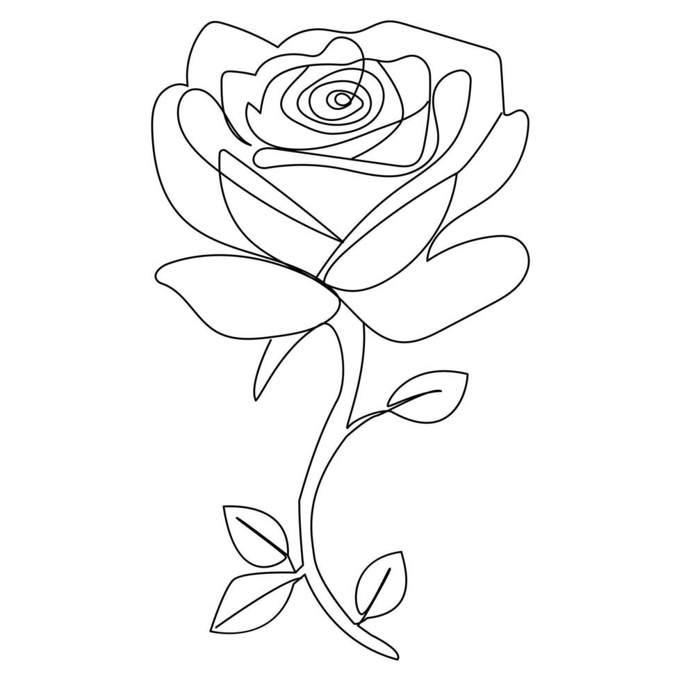 Continuous one line red rose flower outline vector art illustration on white background Pro Vector