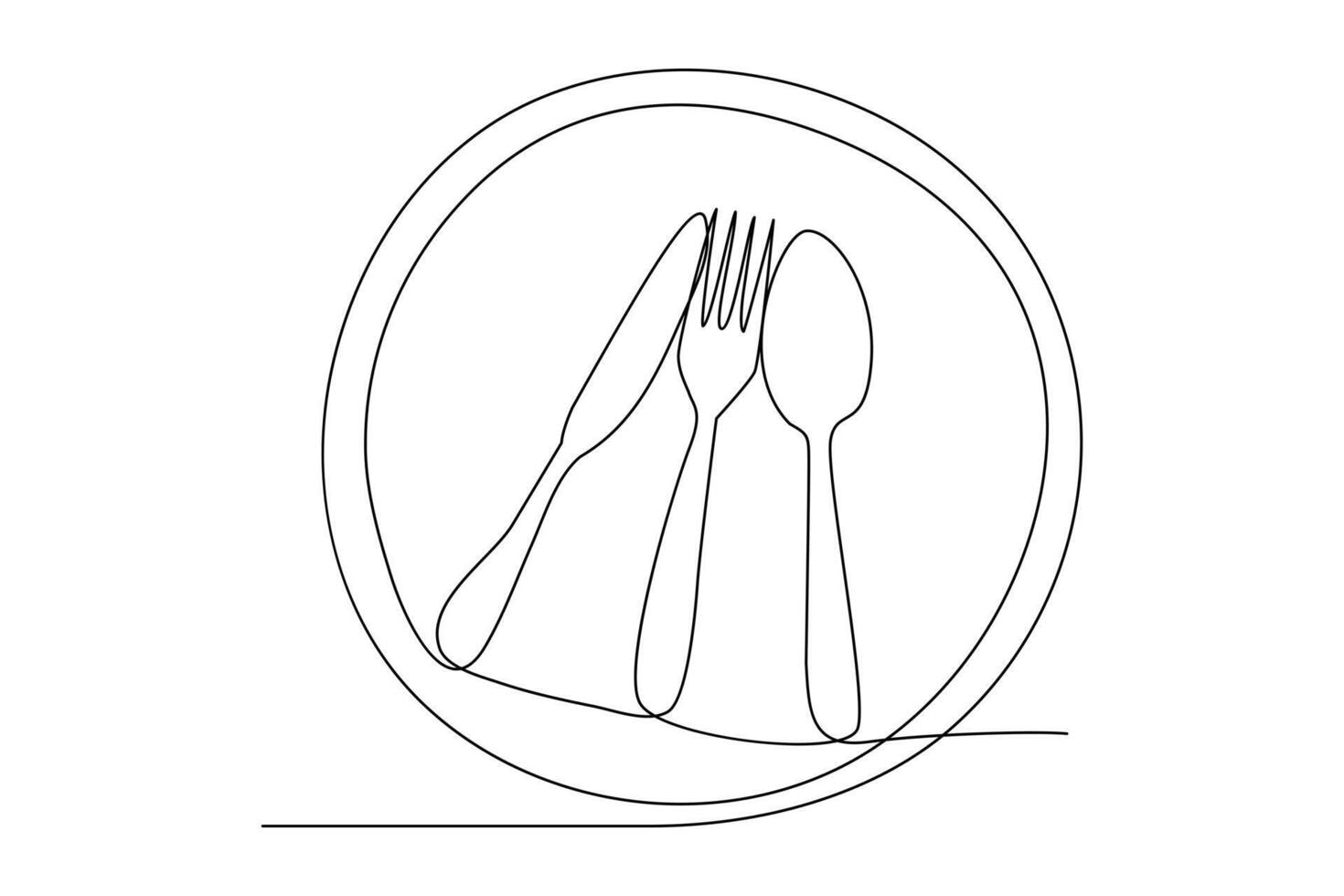 One continuous one line hand drawn plate, outline Vector illustration isolated on white background. outline Vector illustration