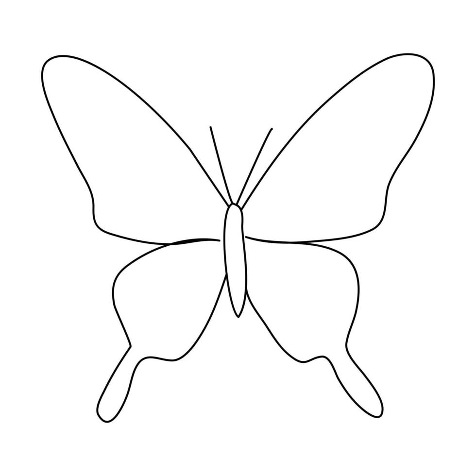 Continuous one line butterfly outline vector isolated on white background. Vector Illustration