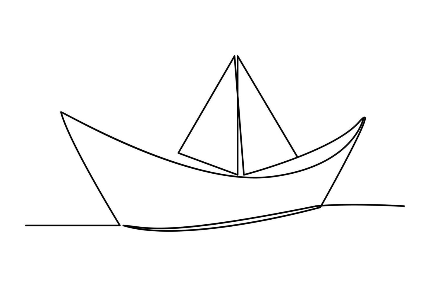 Continuous one line drawing paper boat outline vector art illustration