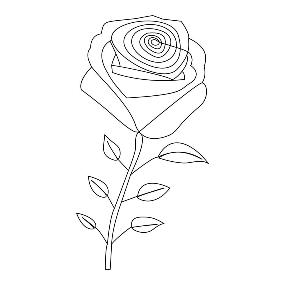 Continuous one line red rose flower outline vector art illustration on white background Pro Vector