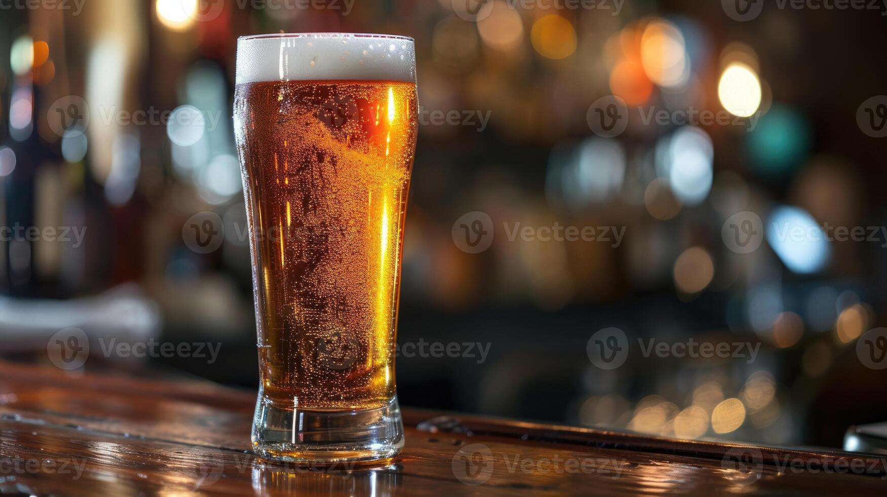 AI generated A glass of cold beer on the bar counter photo