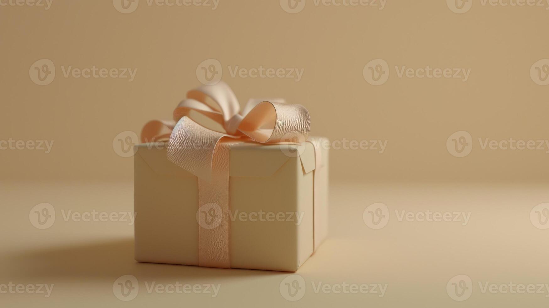 AI generated A champagne-colored minimalist gift box with bow, Christmas or birthday gift with blank background photo