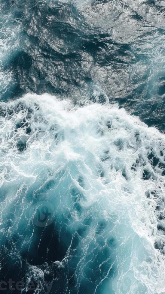 AI generated Sea waves crash in the wild open ocean captivating aerial view photo