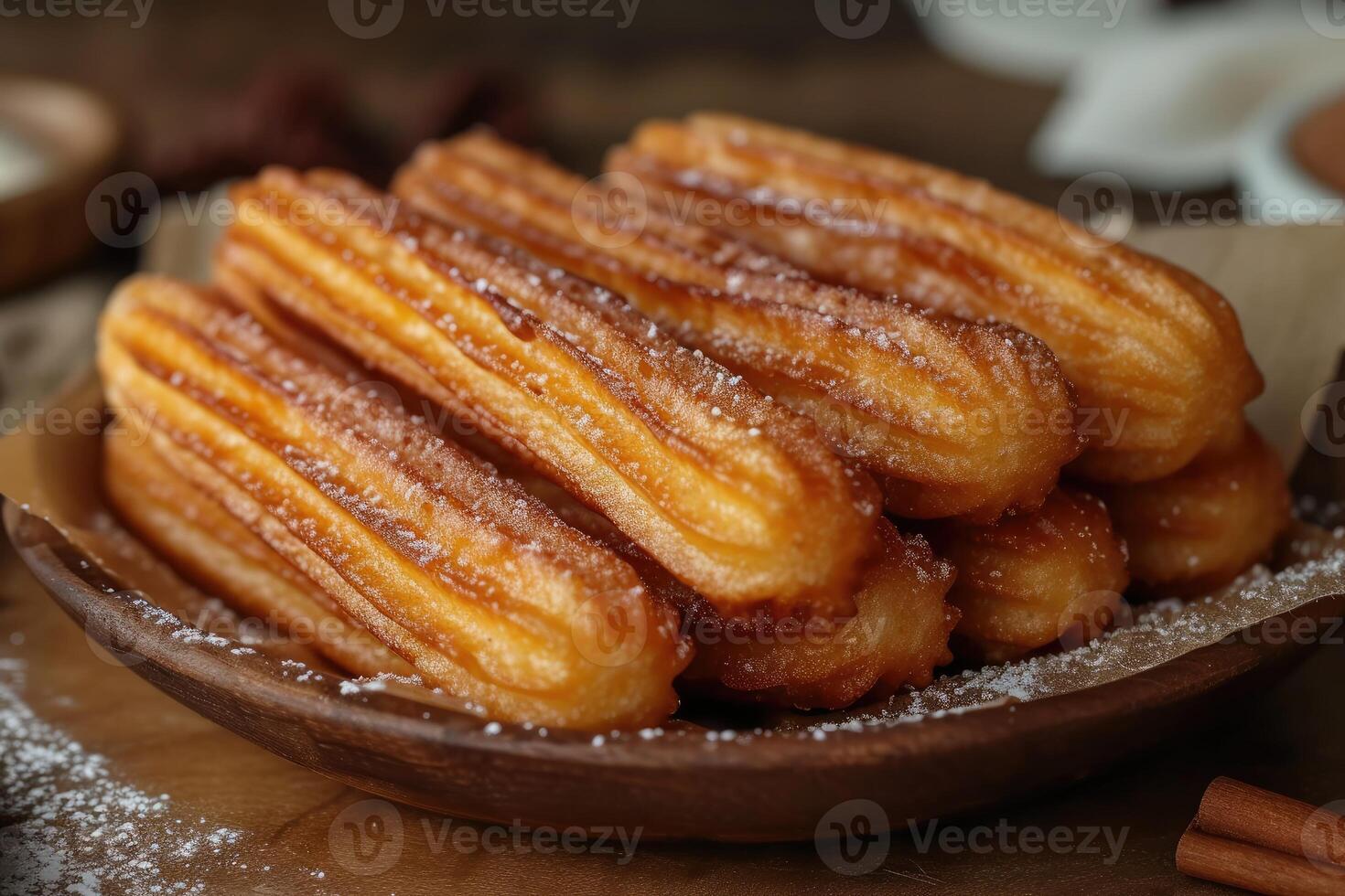 AI generated Golden churros dusted with cinnamon sugar crispy outside soft inside photo