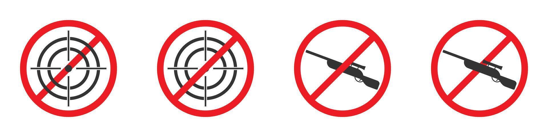 Hunting ban icon. Aiming is prohibited. No gun sign. Vector illustration.