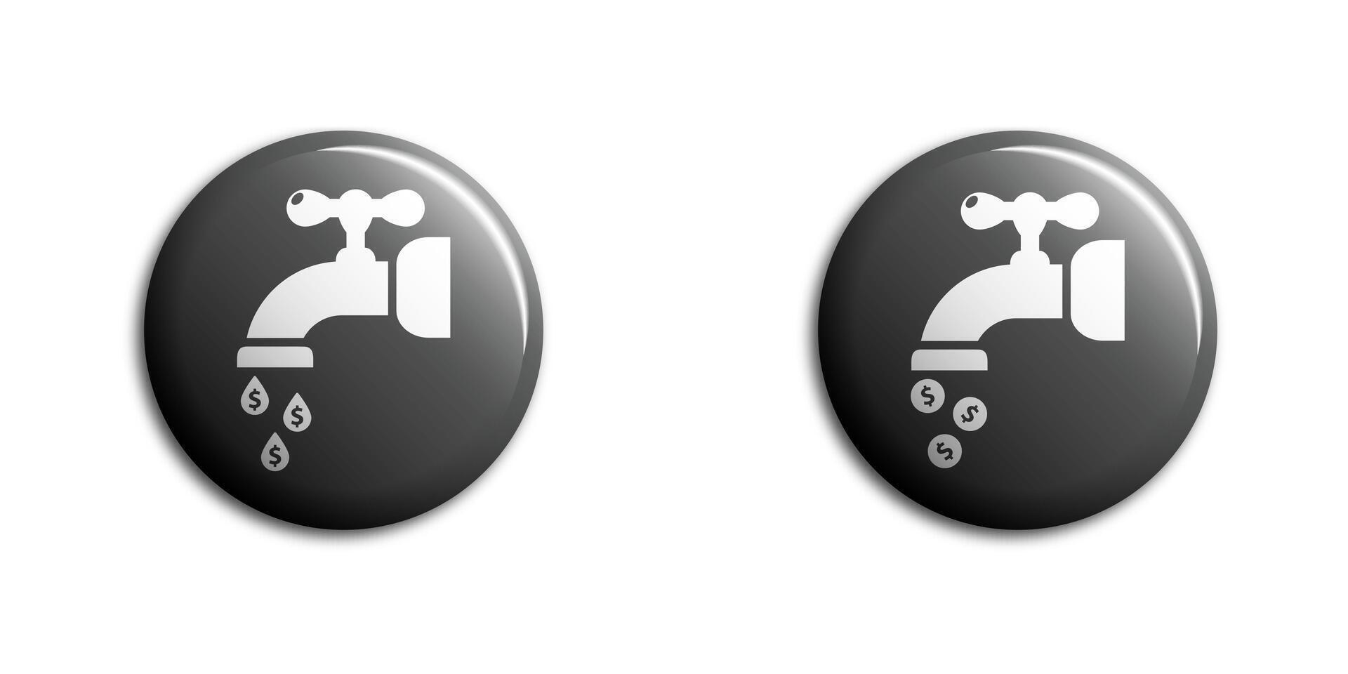 Save water icon - save money icon. Water drops in the form of money dripping from a faucet. Water tap with coin inside water drop. Flat vector illustration.