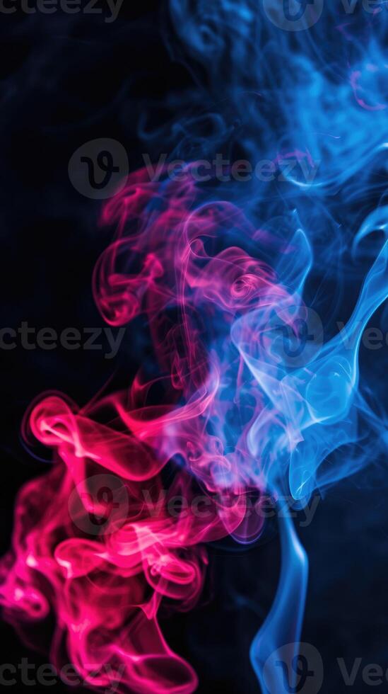 ai generado neón azul y rosado fumar en un oscuro antecedentes foto