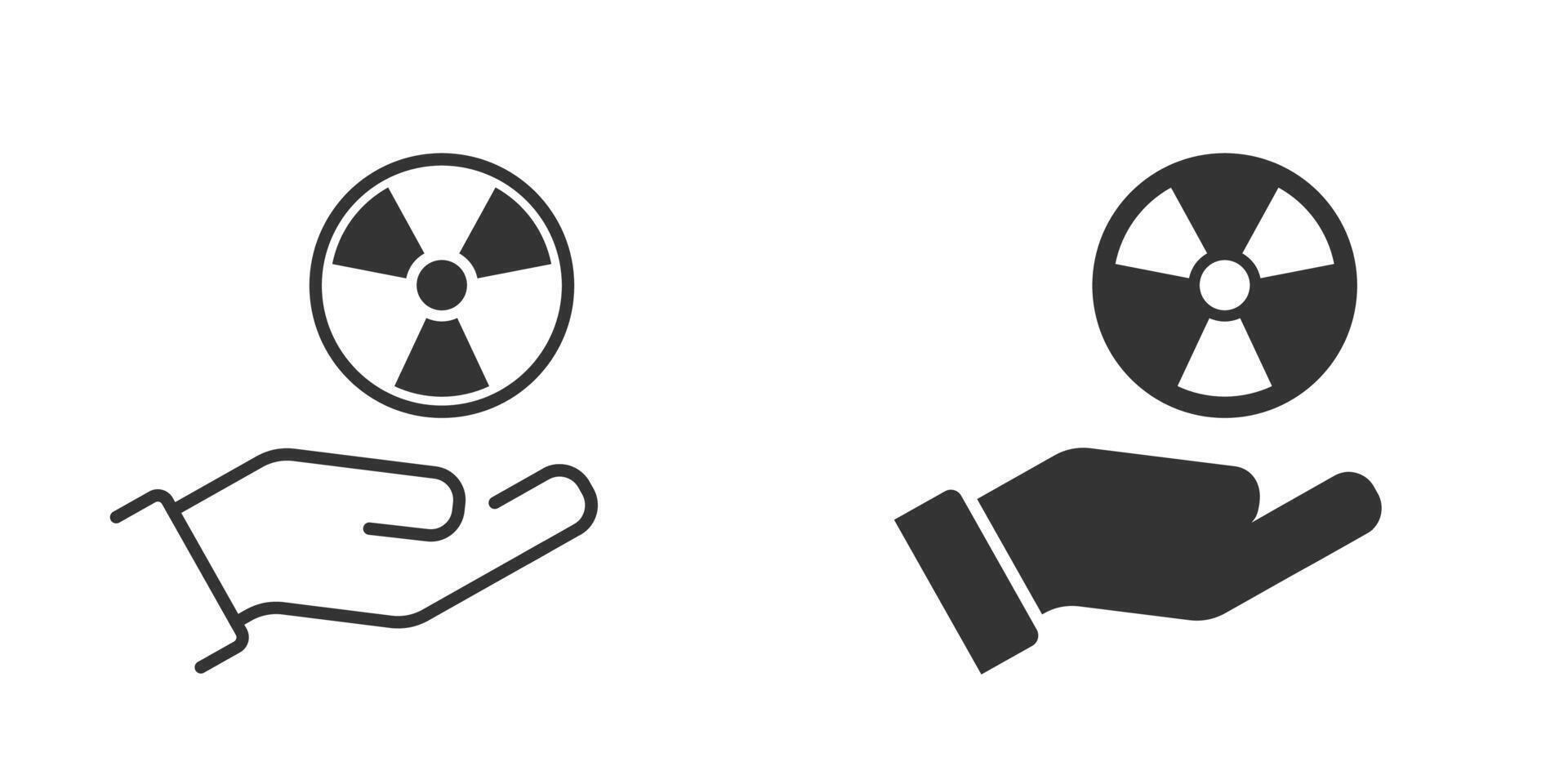 Radioactive symbol on a hand. Radiation icon. Vector illustration.