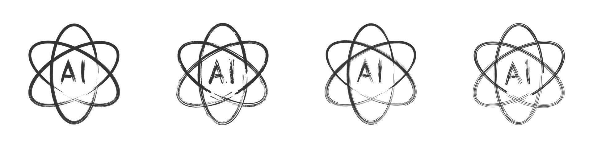 Hand drawn artificial intelligence atom icon. Vector illustration.