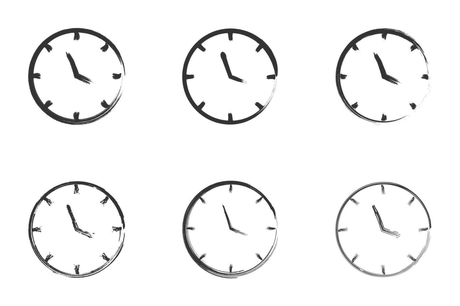 Brush stroke clock icon set. Vector illustration.