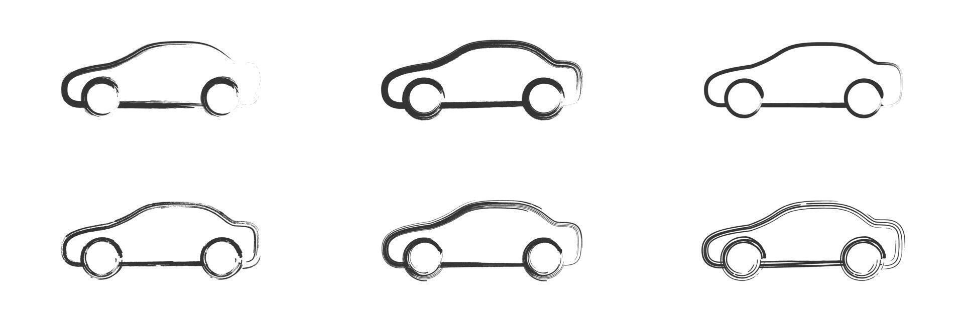 Hand drawn linear car icon set. Vector illustration.