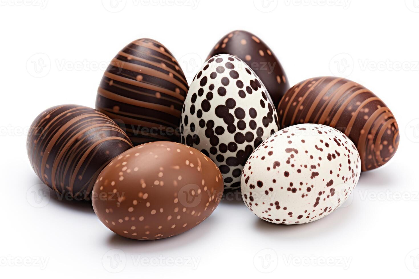 AI generated Collection of chocolate eggs isolated on a white background photo