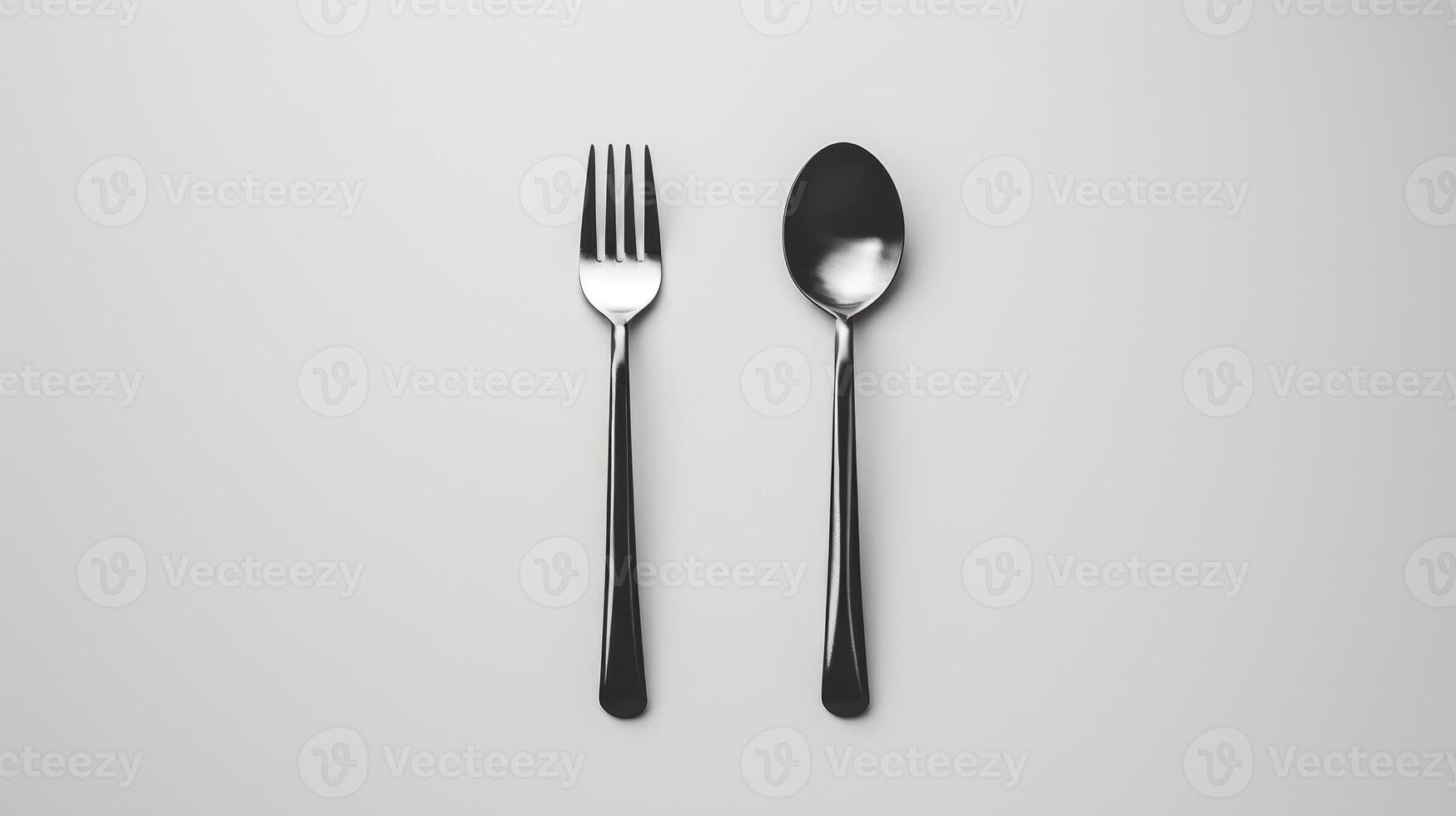 AI generated Elegant steel fork and spoon isolated on a white background photo