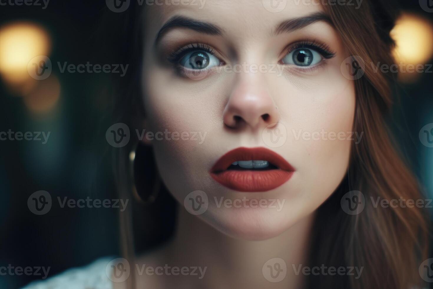 AI generated Close up of a young woman with a surprised expression on her face photo